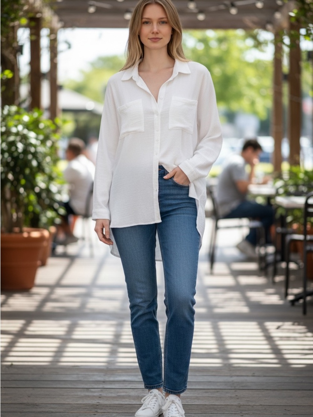 Cotton On White Gauze Button-Up Shirt